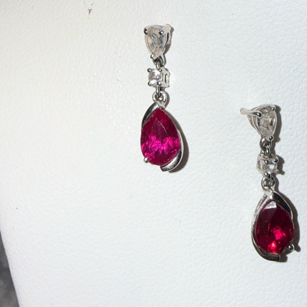 Authentic Genuine Ruby & Diamond Drop Earrings w/ Certificate 14K Gold - Picture 12 of 16